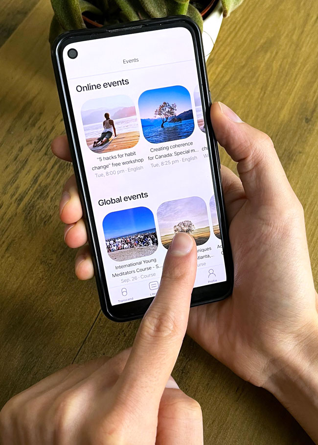 Die TM-App in Aktion: hier wird der Menüpunkt Online-Events gezeigt.